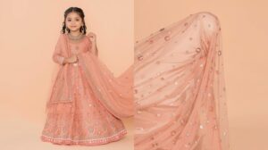 indian girl wearing a mini lehenga set