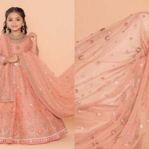 Home indian girl wearing a mini lehenga set